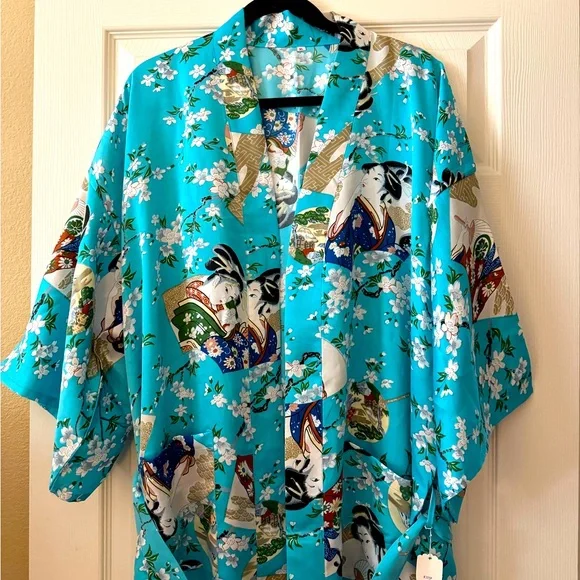 Satiny Geisha/Floral Print Kimono - XL - Picture 5 of 11